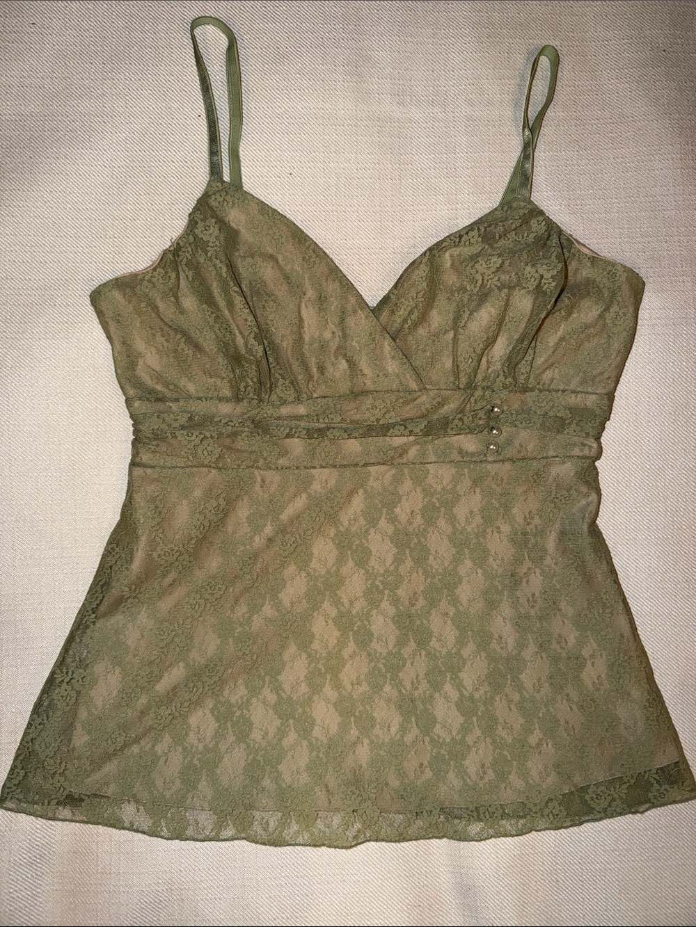 Iz Byer Olive Lace Camisole with Spaghetti Straps